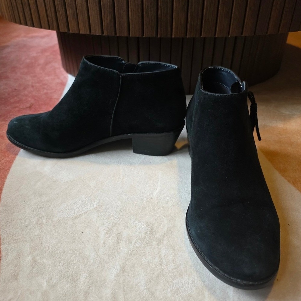Vionic Serena Ankle Boot Women 8 Black Suede Tassel Block Heel Orthotic Bootie
